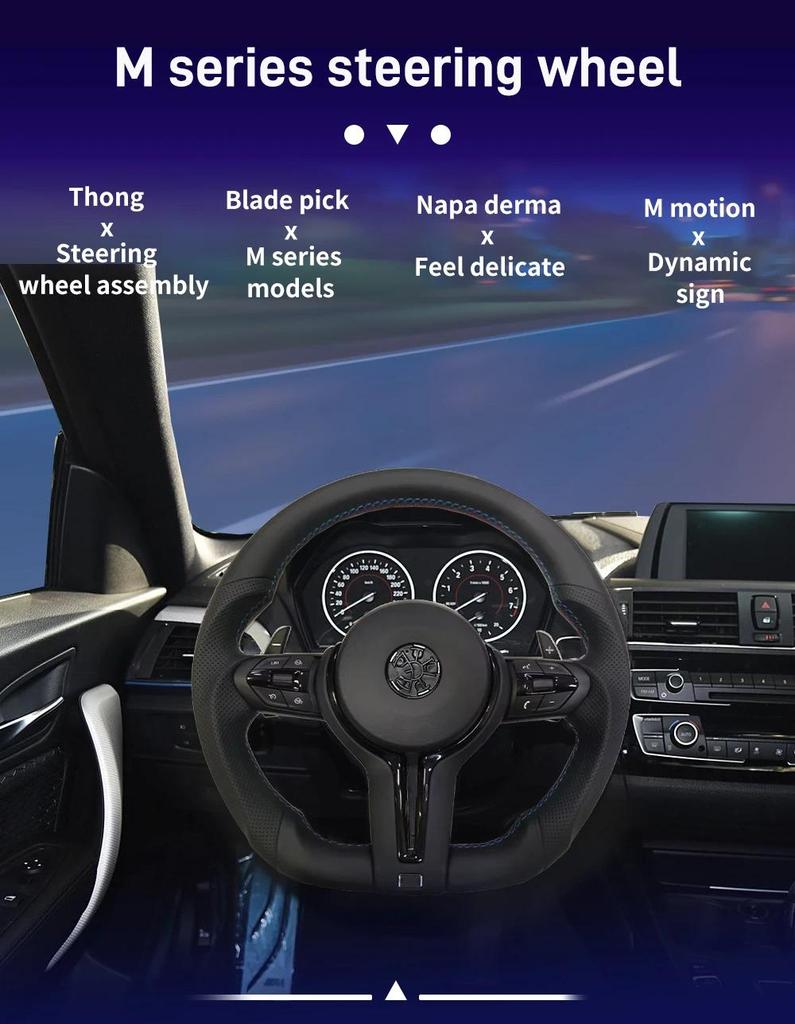 Black Chrome Sport Leather Steering Wheel For BMW F30 F36 F20 F23 F22 M3 F80 X1 F48 F10 F07 F01 M5 E84 E87 E90 E70 BMW Car Accessory Easy to install