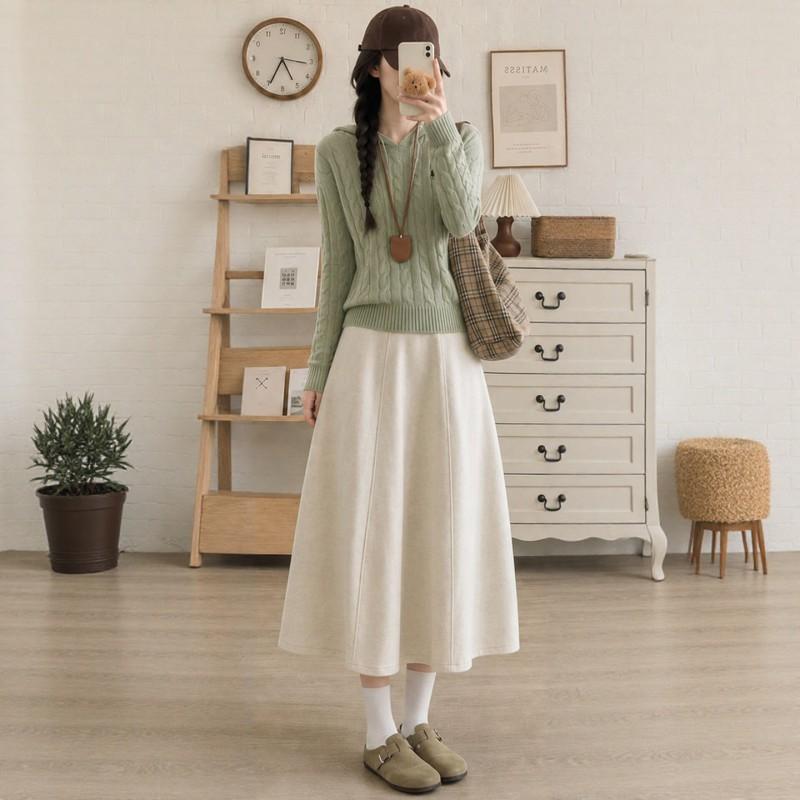 Womens High Waist A-Line Wool Blend Midi Skirt Winter Plus Size Comfortable Casual Petite