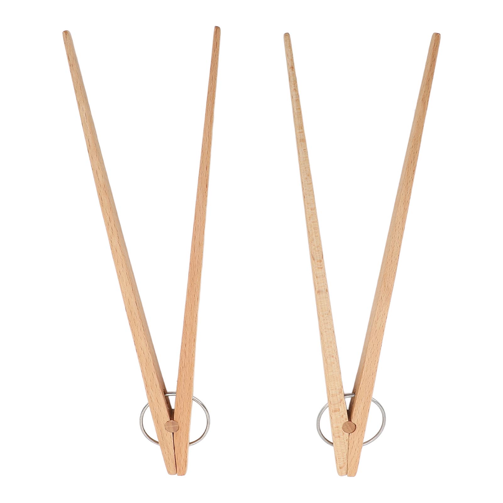 

2pcs Wooden Food Tongs Heat Insulated Anti Slip Handle Beech Cooking Tong for Bread Barbecue L