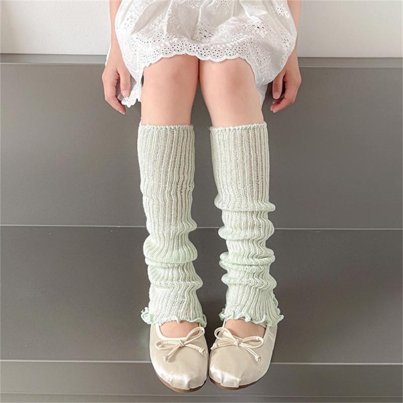 Children's Lightweight Socks Cover Leg Warmer with Ruffled Edges Macaron Color for Girls Spring Summer Wear