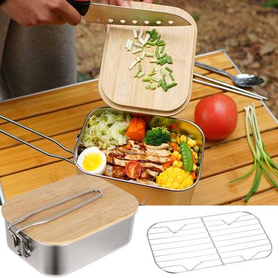 900ml nerezová ocelová krabička na oběd s prkénkem, přenosná, pikniková, BBQ, kempovací, bento, nepropustná krabička na oběd, venkovní nádobí
