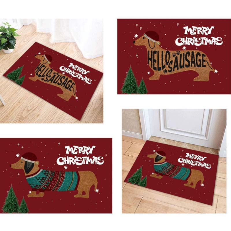 VIKAMA New Christmas Dachshund Doormat Home Decor Bedroom Living Room Kitchen Carpet Cute Cartoon Crystal Velvet Floor Mat
