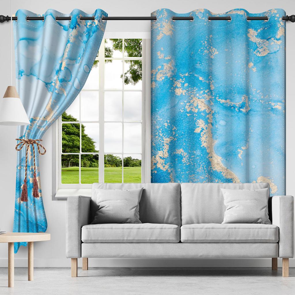 2Pcs Set Abstract Marble Texture Window Curtains Modern Style Home Bedroom Living Room Indoor Outdoor Hanging Blackout Curtain