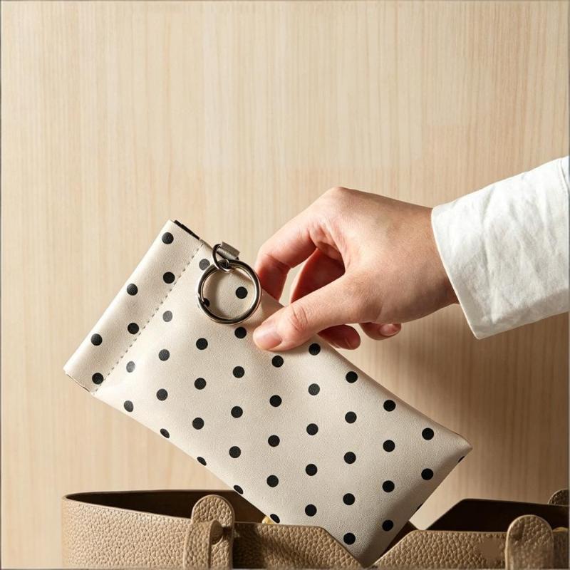 1Pc Polka Dot Eyeglass Pouch With Keychain Portable Scratch-Resistant Soft Glasses Case Storage Bag For Women Daily Use Travel