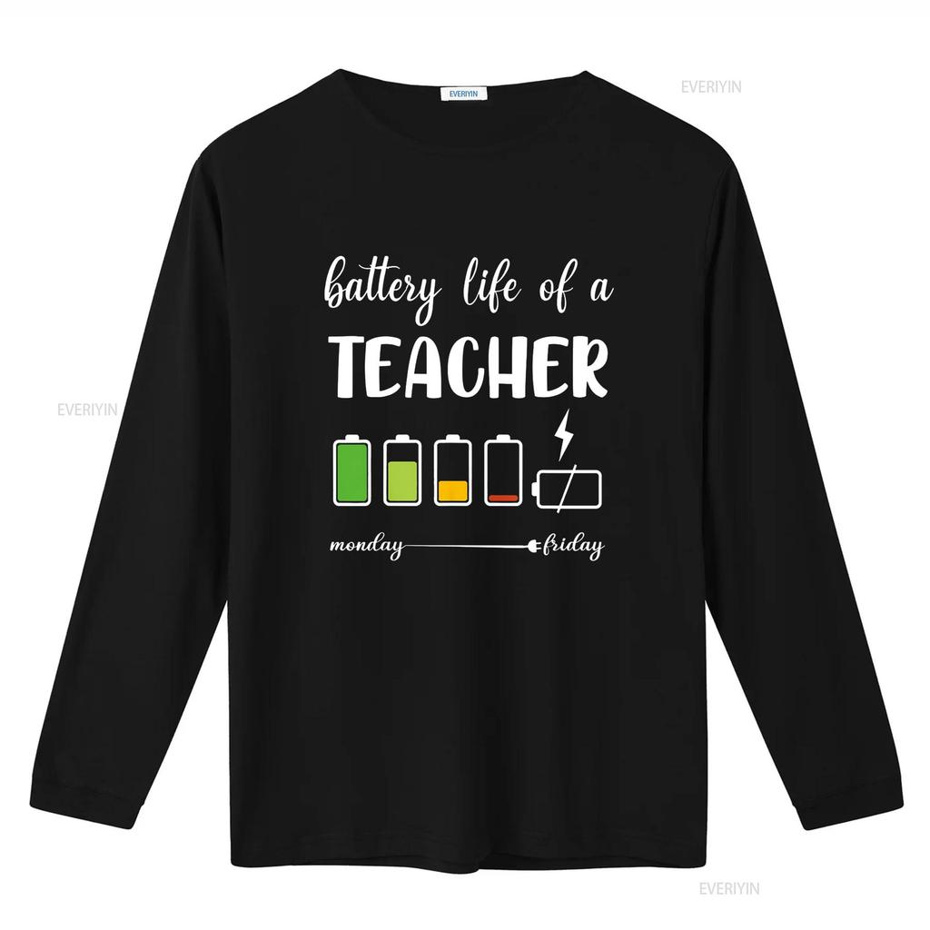 Funny Battery Life of a Teacher T Shirt vintage Washed Casual fashion Unisex designer clothes homme streetwear Versatile