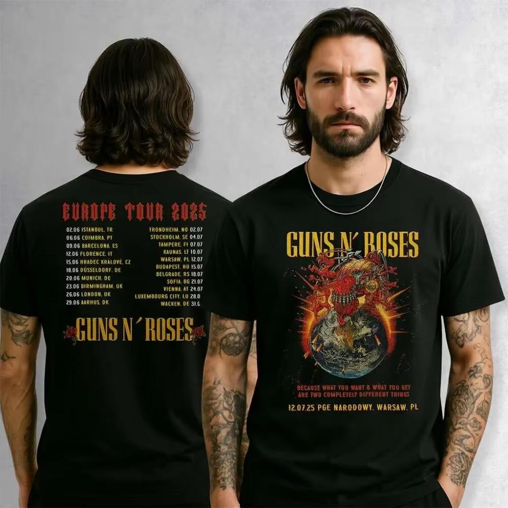 Sommer Heißer Verkauf Guns N Roses Welttournee 2026 Grafik T-Shirt Y2K Unisex Lässig Streetwear Oversized Baumwoll-T-Shirt Atmungsaktiv und Bequem Kleidung