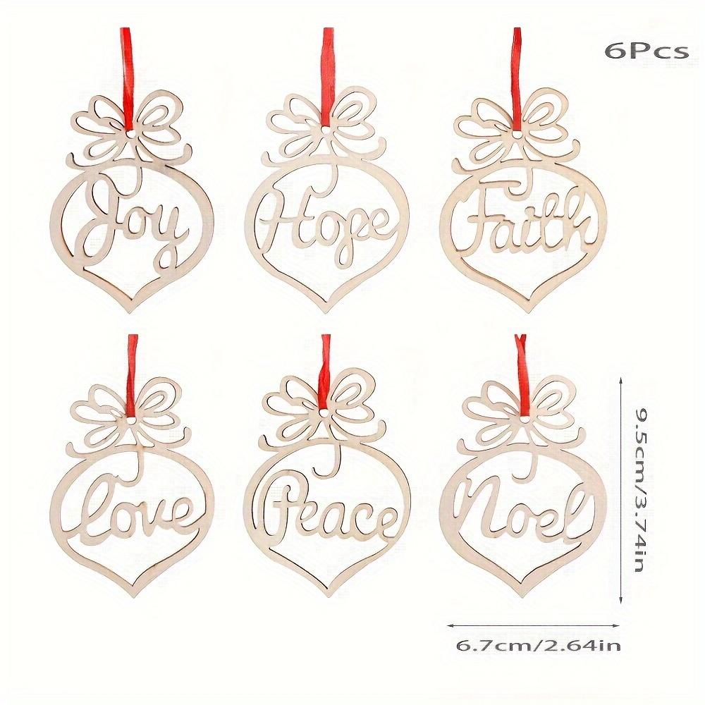 6 buc/set Ornamente Brad de Crăciun Decupate Gol Pace Credință Iubire Bucurie Cuvinte Ornament de Lemn Agățat de Brad de Crăciun Consumabile pentru Petrecere