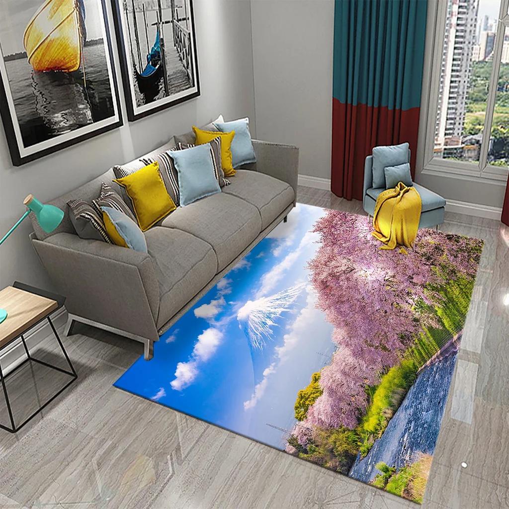 3D Pink Cherry Blossoms Pattern Carpet for Living Room Bedroom Kitchen Area Rug Carpet Home Decor Parlor Floor Mat Anti-Slip Rug