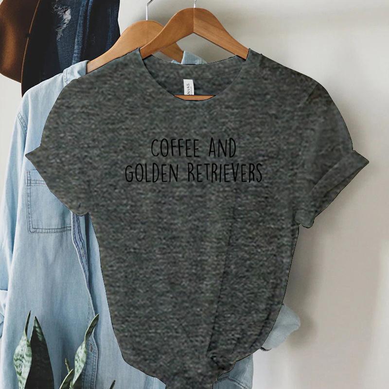 Coffee and Golden Retrievers Shirt Dog Lover Gift Tshirt Female Womens Clothing Round Neck Casual Tops Womens Clothing Sales