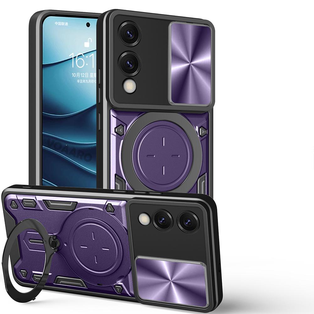 Slide Lens Push Window Armor Funda for Samsung Galaxy S25 Edge 5G Case for Galaxy S25 Slim Case Magnetic Rotate Ring Stand Cover