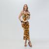Women's Suspender Split Sexy Dress Tiger Head Digital Printing Wild Animal Medium Dress Children