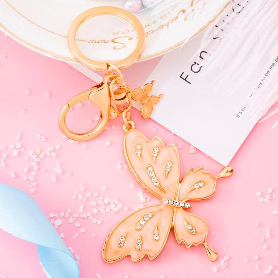 Oil-dipping Rhinestone Butterflies Keychain Women Girls Portable Zinc Alloy Backpack Purse Ornament Butterflies Key Ring Holder