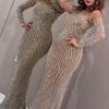 Cocktail & Evening Dresses - Spring Summer Sequined Gold High Waisted Bodycon Midi Dress Elegant Office Slim Fit Long Dress