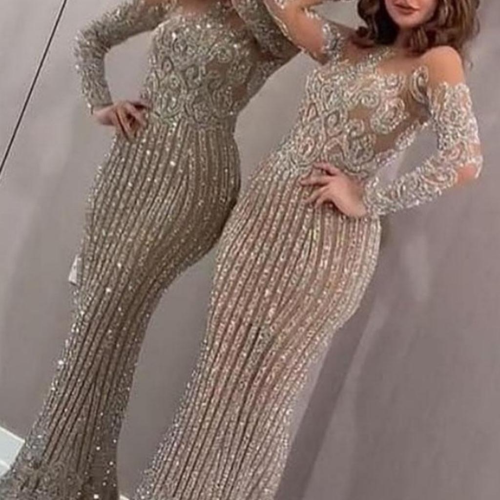 Cocktail & Evening Dresses - Spring Summer Sequined Gold High Waisted Bodycon Midi Dress Elegant Office Slim Fit Long Dress