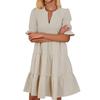 Women's Fashion Casual Slim Middle Sleeve V-Neck Ruffle Dresses