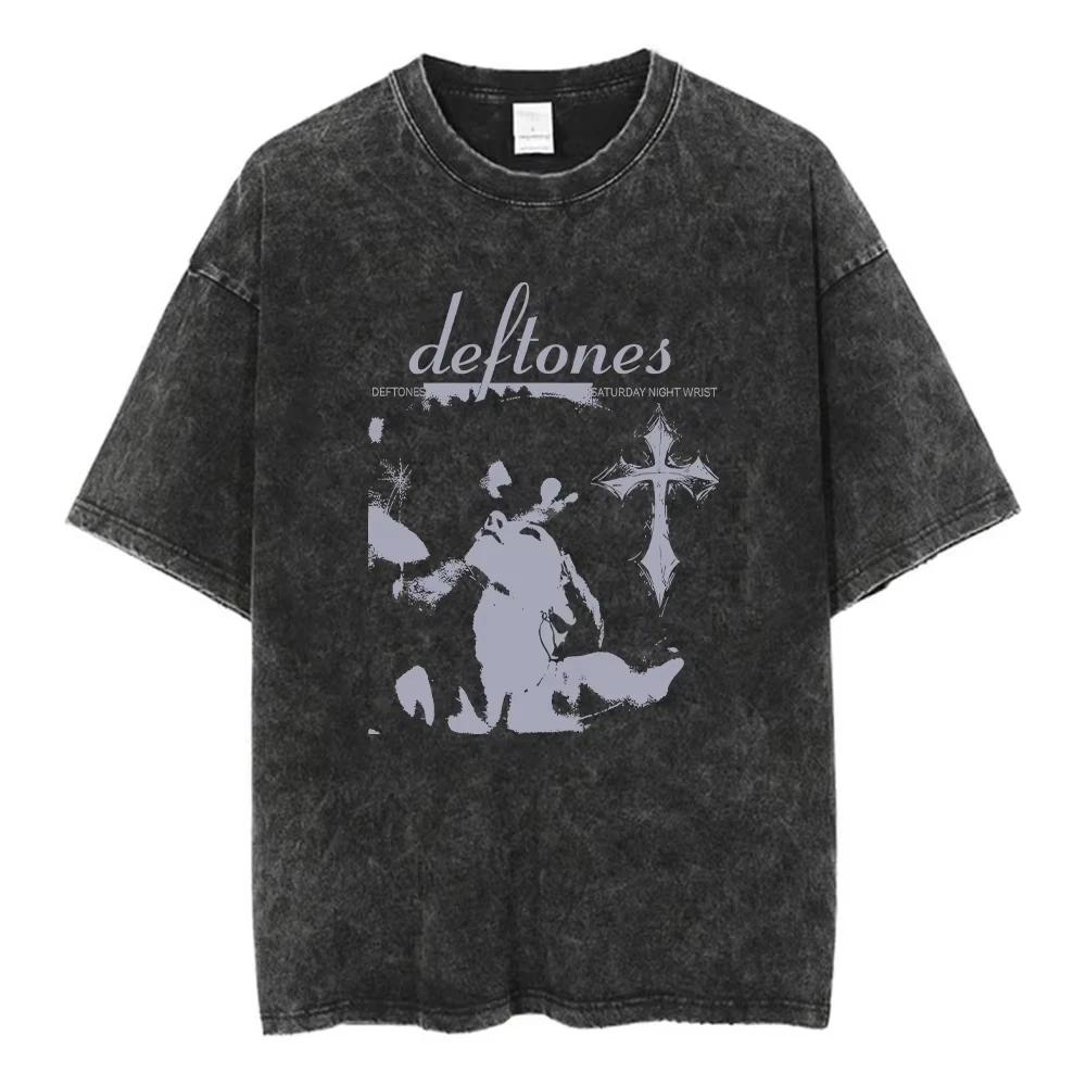 Music Album Cover Men T-Shirt Metal Rock Clothes Cotton Wash with Water Vintage Short Sleeve Tees For Men Plus Size Tops