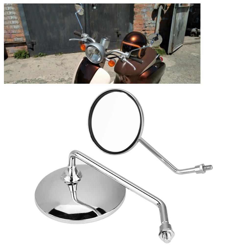 2pcsSet 10mm Round Plating Silver Motorcycle Rear Mirror Left & Right Side Rearview Mirror