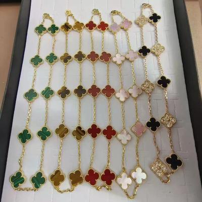 Collana Nera Onice 10 Fiori Quadrifoglio a Quattro Foglie Double-sided Choker Collana di Lusso per Donne