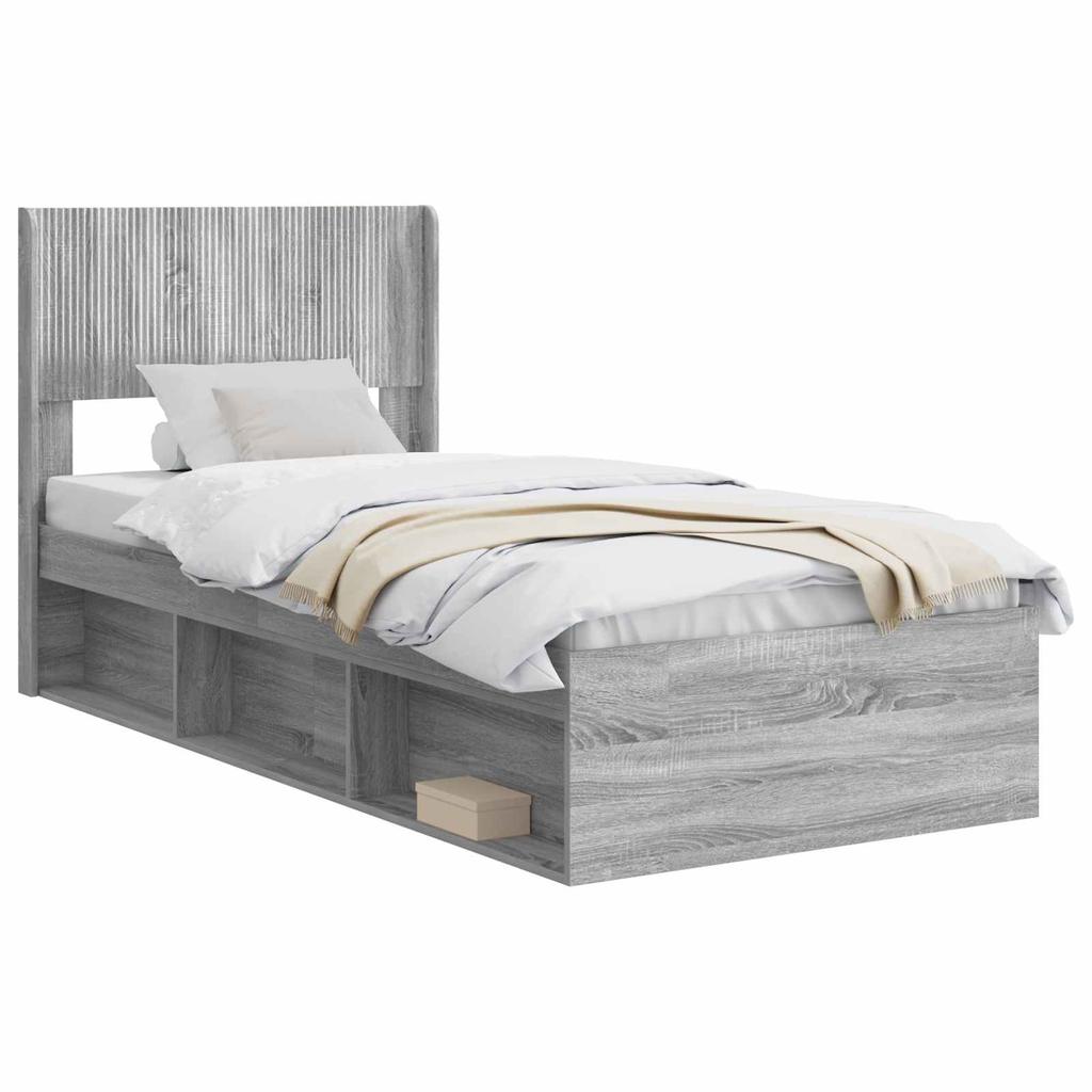 Bed Frame with Storage Space and Headboard Grey Sonoma 75 x 190 cm