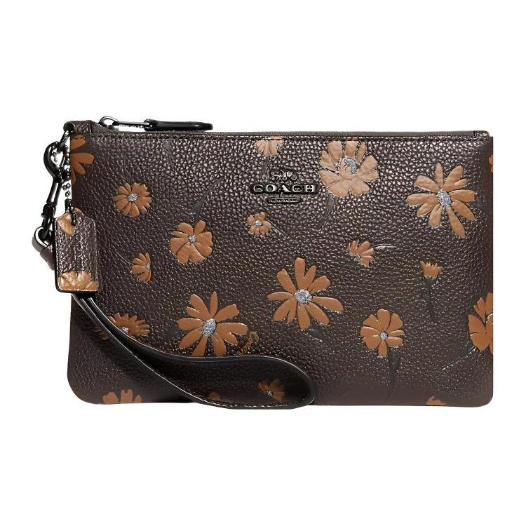 Coach Wristlet 19 Floral Print Pebble Leather Clutch Women clutch Brown CF349-V5L38 Basic Set (Bag+Dust Bag)