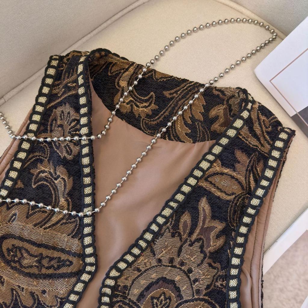 Nový Retro Národný Štýl Kvetinový Kardigán Vesta Dámska Móda Výšivka Skrátená Vesta Vintage Výstrih do V Bez Rukávov Dámske Vrchné Oblečenie Elegantná Vesta Topy