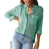 Women's Turn Down Collar Long Sleeve Loose Fit Striped Button Down Shirt Blouse