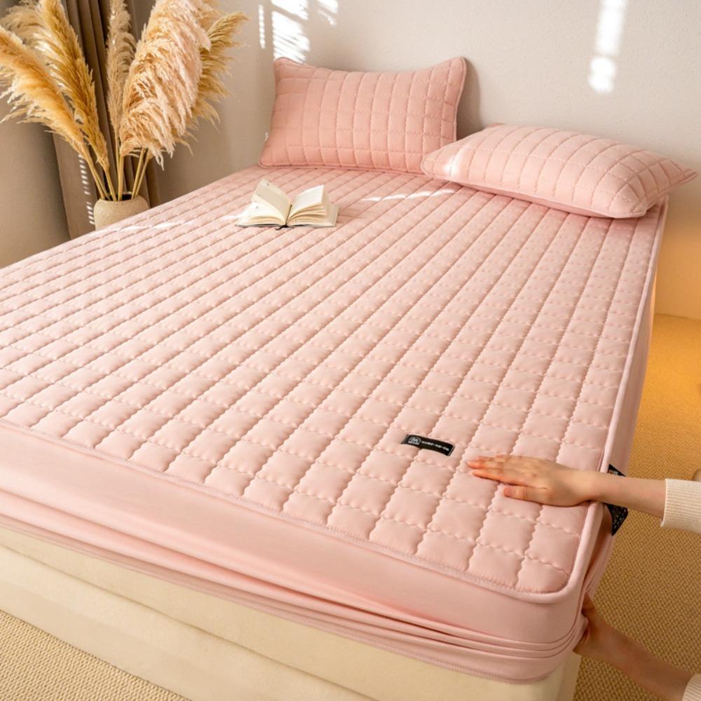 

Thicken Non Slip Lattice Fitted Sheet Skin-friendly Waterproof Bed Cover Soft Texture 150/180cm Mattress Cover Bedroom Use 150-200cm рожевий