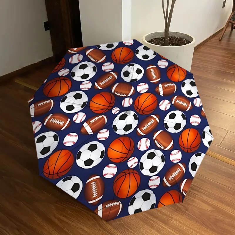 

Sports Ball Pattern Automatic Opening/Closing Umbrella - Portable Tri-Fold Design with 8-Bone Iron Frame, Perfect for Outdoor Use, Festive G