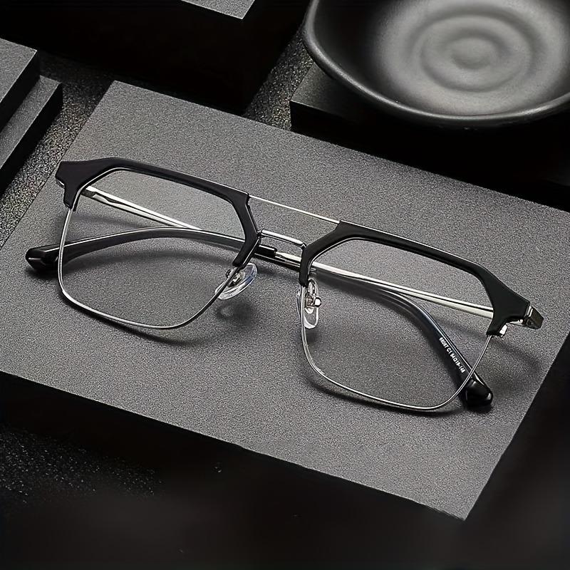 Artistic Retro Double Beam Black Frame Glasses, Half Frame Fashionable Anti Blue Light Glasses