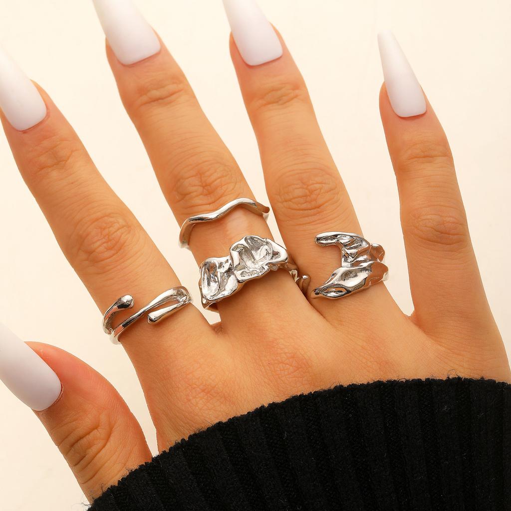 4Pcs/Set Vintage Gold Color Irregular Moon Rings for Women Men Punk Geometric Metal Adjustable Opening Rings Set Jewelry Gifts