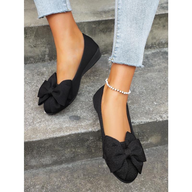 Plus Size Flat Casual Single Shoes Women's Suede Bow Round Toe
