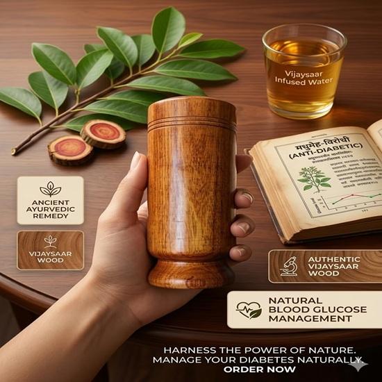 

Wood Herbal Glass for Diabetes, Ayurvedic Tumbler, 90 ml Capacity, Natural Finish