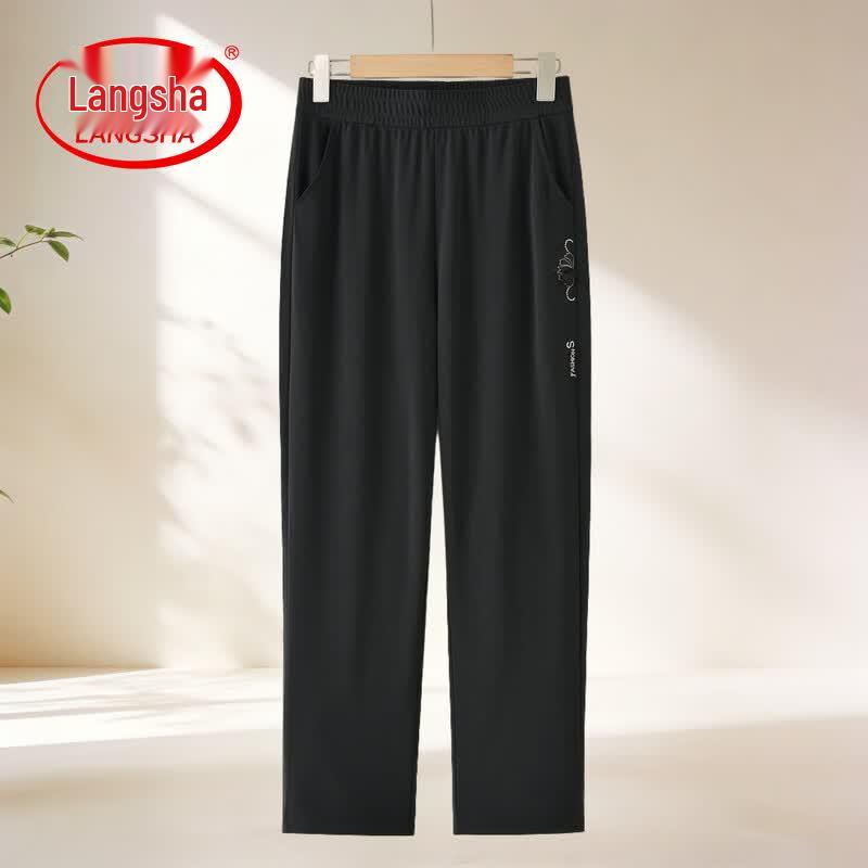 LangSha Women s Summer Ice Silk High-Waist Straight-Leg Pants 2XL