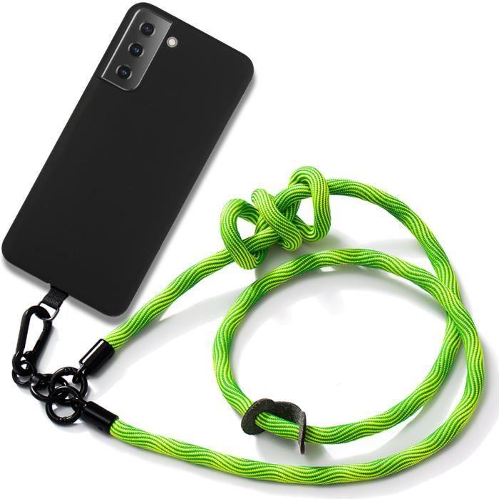 Coque - Samsung - Galaxy S21 - Silicone Noir - Antichoc - Bandoulière Amovible Verte