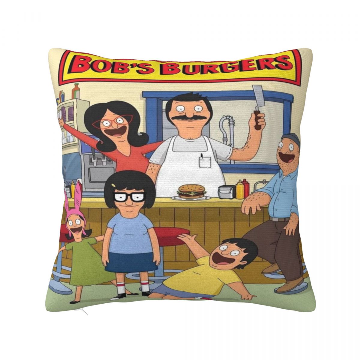 

Bobs Funny B-Burgers Pillowcase Stuff Printed Cushion Cover Throw Pillow Cover Home Decorations Zippered Multiple Sizes 12x12Inch