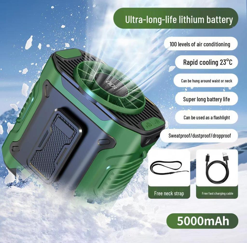 Portable Rechargeable Waist & Neck-Hanging Fan - Strong Wind, Outdoor Cooling Clip-on