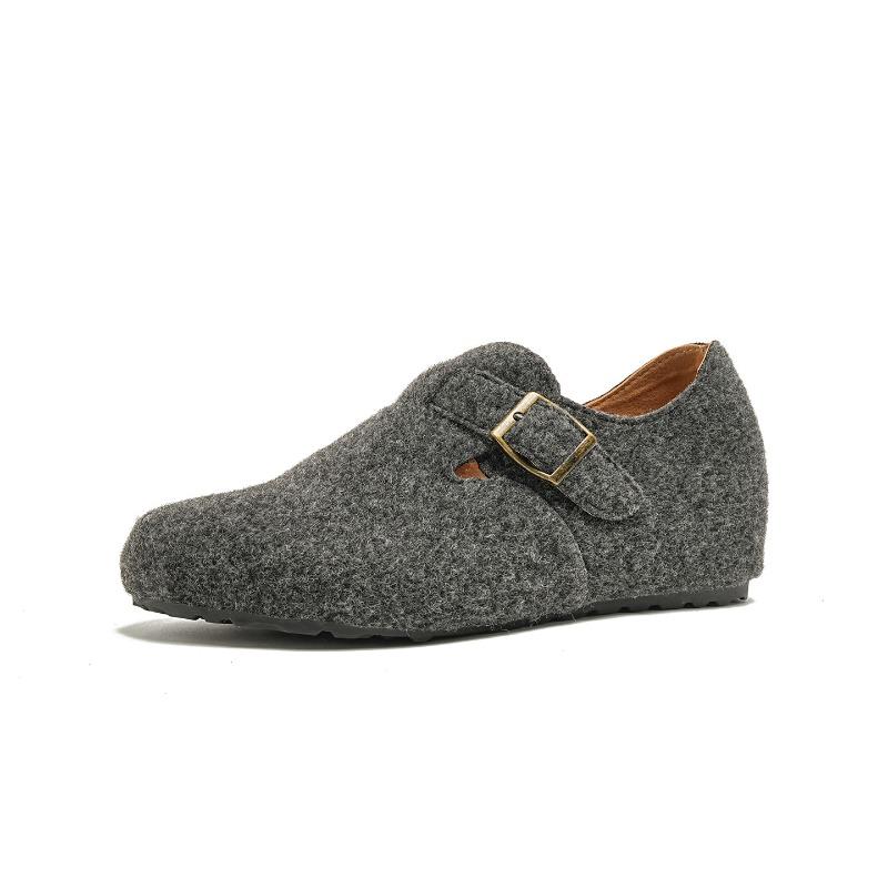 Ugly and cute retro woolen shoes increase in height, lazy bag head one-word buckle, women's casual thick bottom half drag