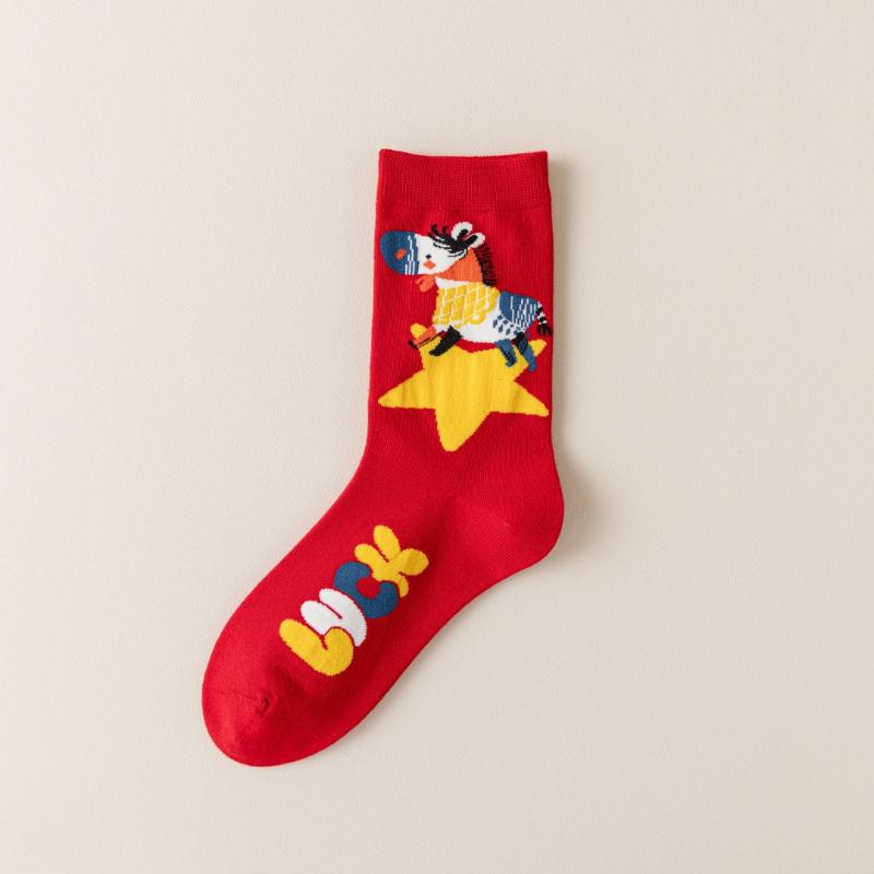 1/4Pair Cartoon Pony Socks  Year Red Socks Autumn Winter Warm Mid-Tube Socks For Men Women Christmas Party Gifts