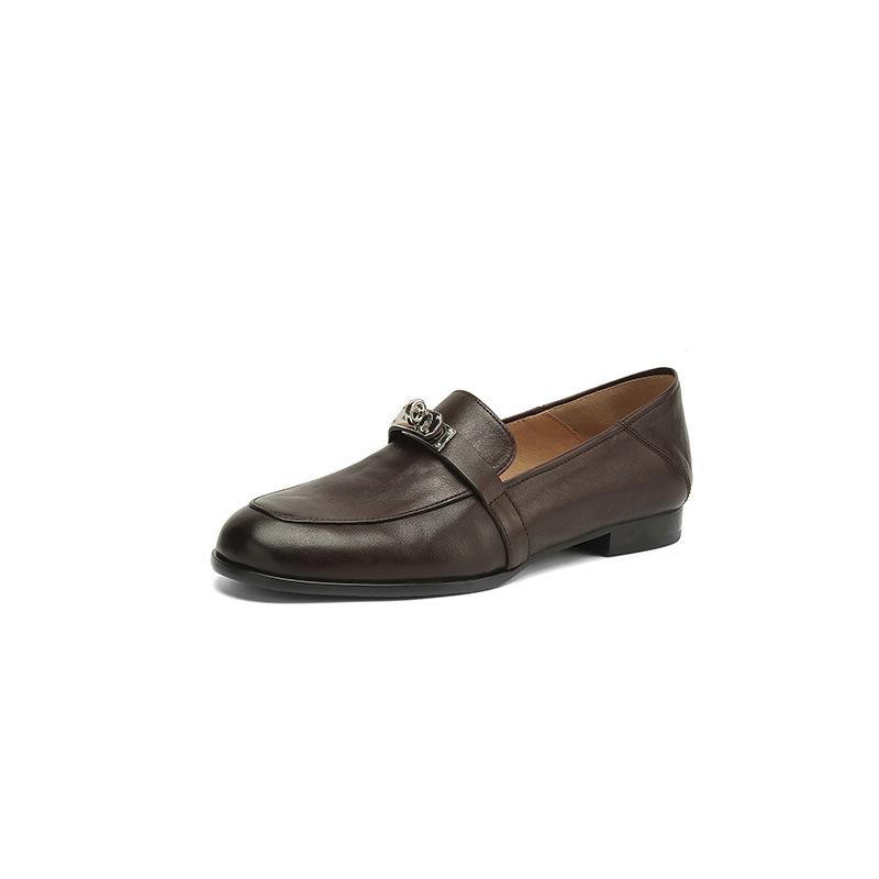 New Comfortable Casual Lazy Shoes Leather Shallow Mouth Low-top Single Shoes Women's Round Head Beef Tendon Soft Sole Shallow Mouth Large Size Wo