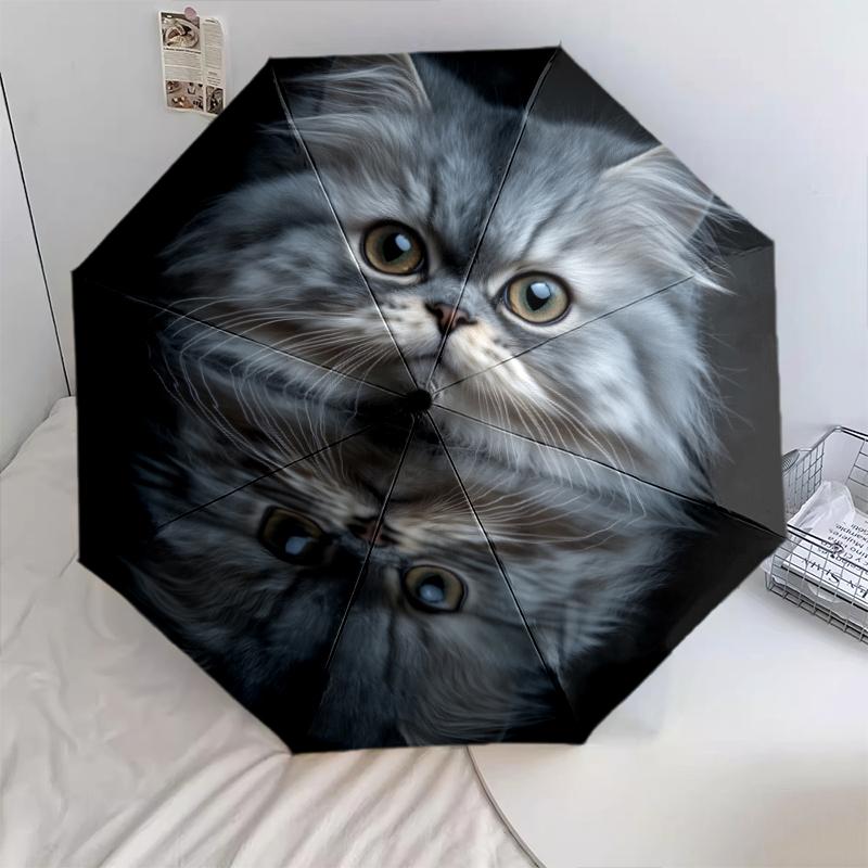 Persian Cat pattern, automatic folding umbrella, portable and foldable design, 8 ribs, a Christmas or birthday gift.