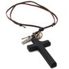 Metal Tags Wood Cross Necklace Religious Crucifix Pendant Chain Handmade Cross Necklace  Christian