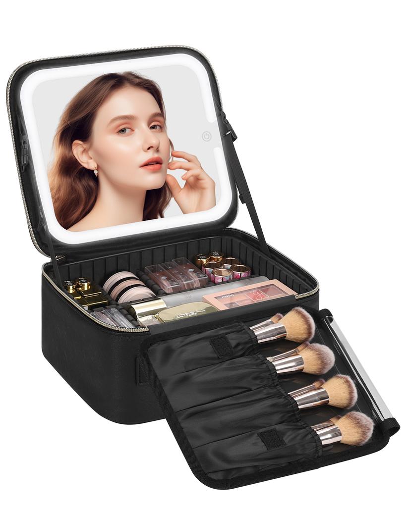 Professional LED Mirror Makeup Case Portable Cosmetic Bag with Adjustable Dividers