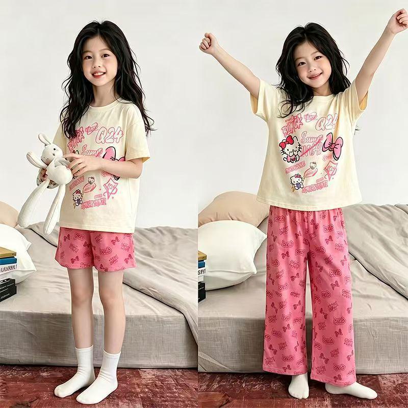 Summer Cartoon Pajama Set: 3-Piece Short Sleeve for Girls