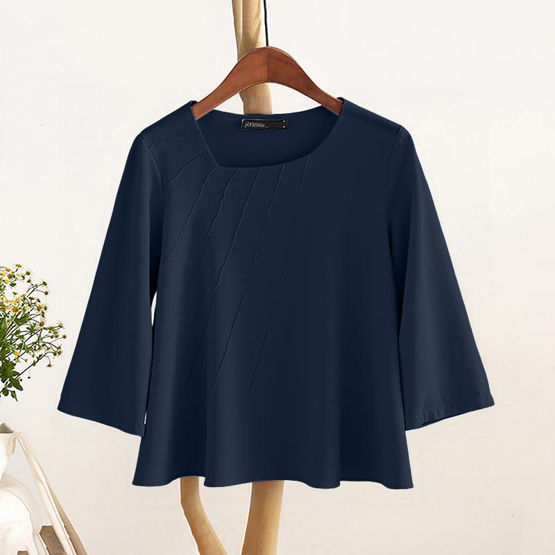 

ZANZEA Женская повседневная блузка с неровным V-образным вырезом, однотонная, свободного кроя, с рукавами 3/4