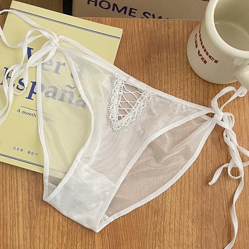 

«Женские бесшовные сетчатые кружевные трусики во французском стиле, дышащие, быстросохнущие, с низкой талией» M белый