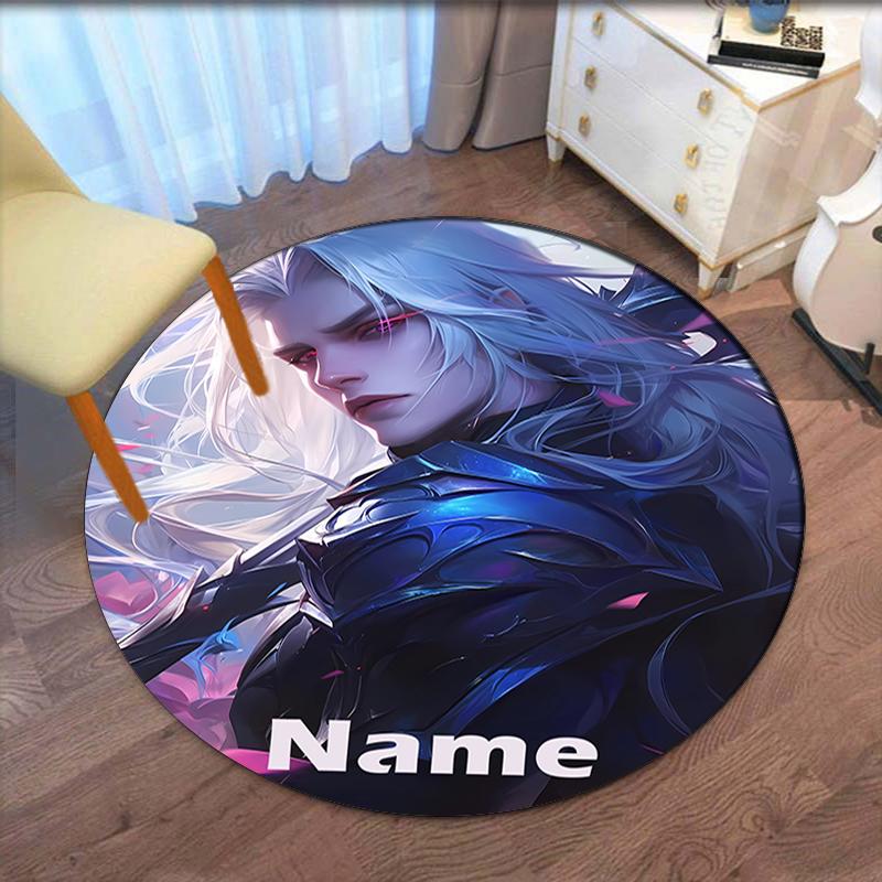 Custom Name League of Legends Printed Round Rug Carpet Chair Rug Area Rug Entryway Doormats,for Office Chair Living Room Bedroom Kitchen Room.