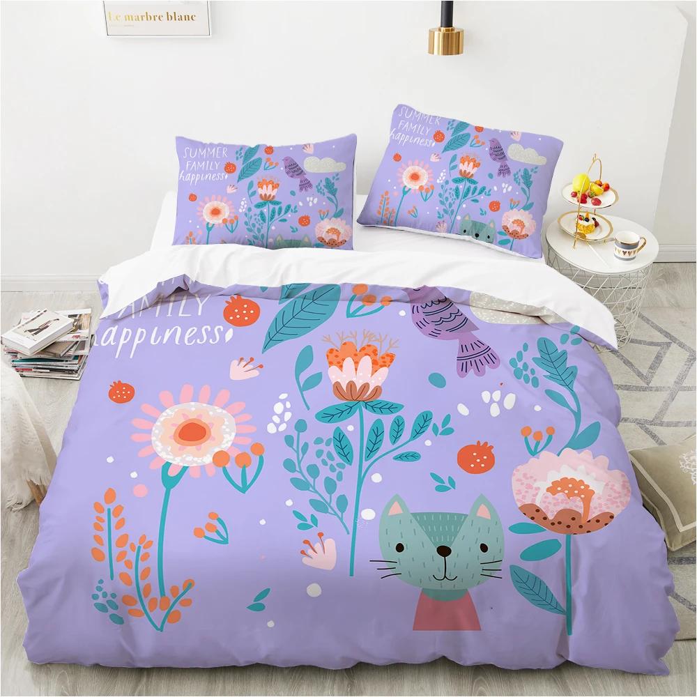 Flowers Parrot King Queen Duvet Cover Cartoon Birds Floral Bedding Set For Adults Animals Leaves 2/3Pcs Polyester Quilt Cover