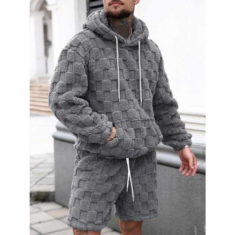 Mens Fuzzy Hooded Long Sleeve Top