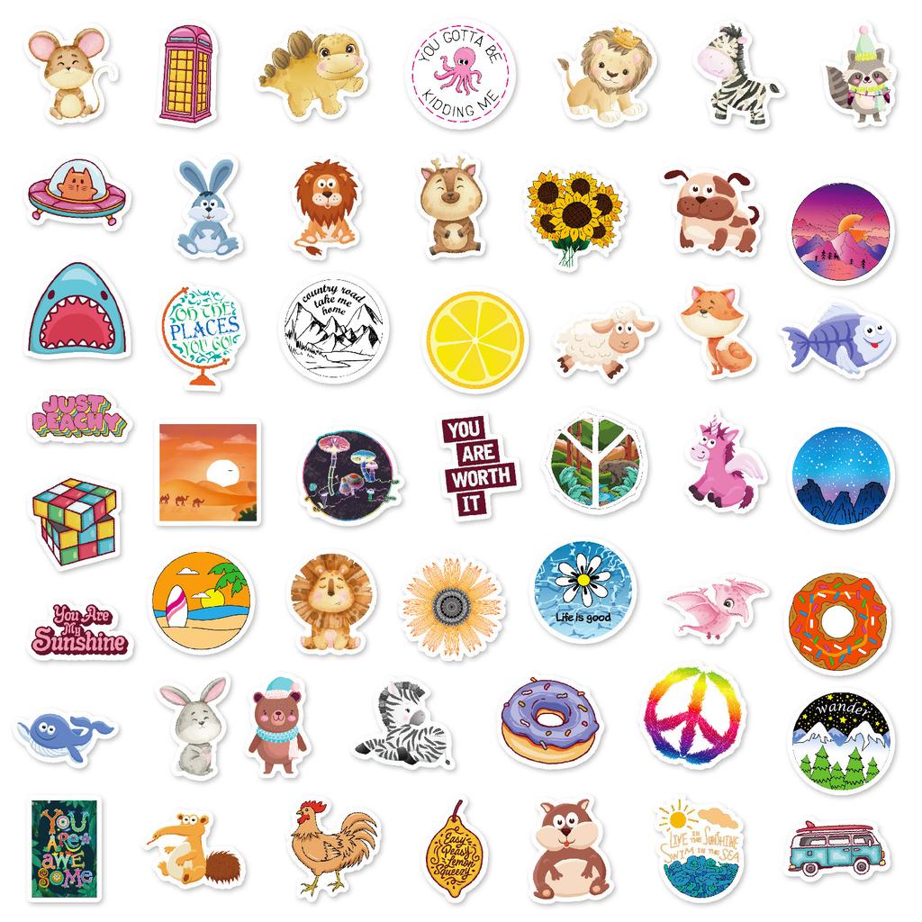 100 Cartoons, Fresh Animals, Flowers, Food, Mixed Stickers, Decorative Mobile Phone Tablet Waterproof