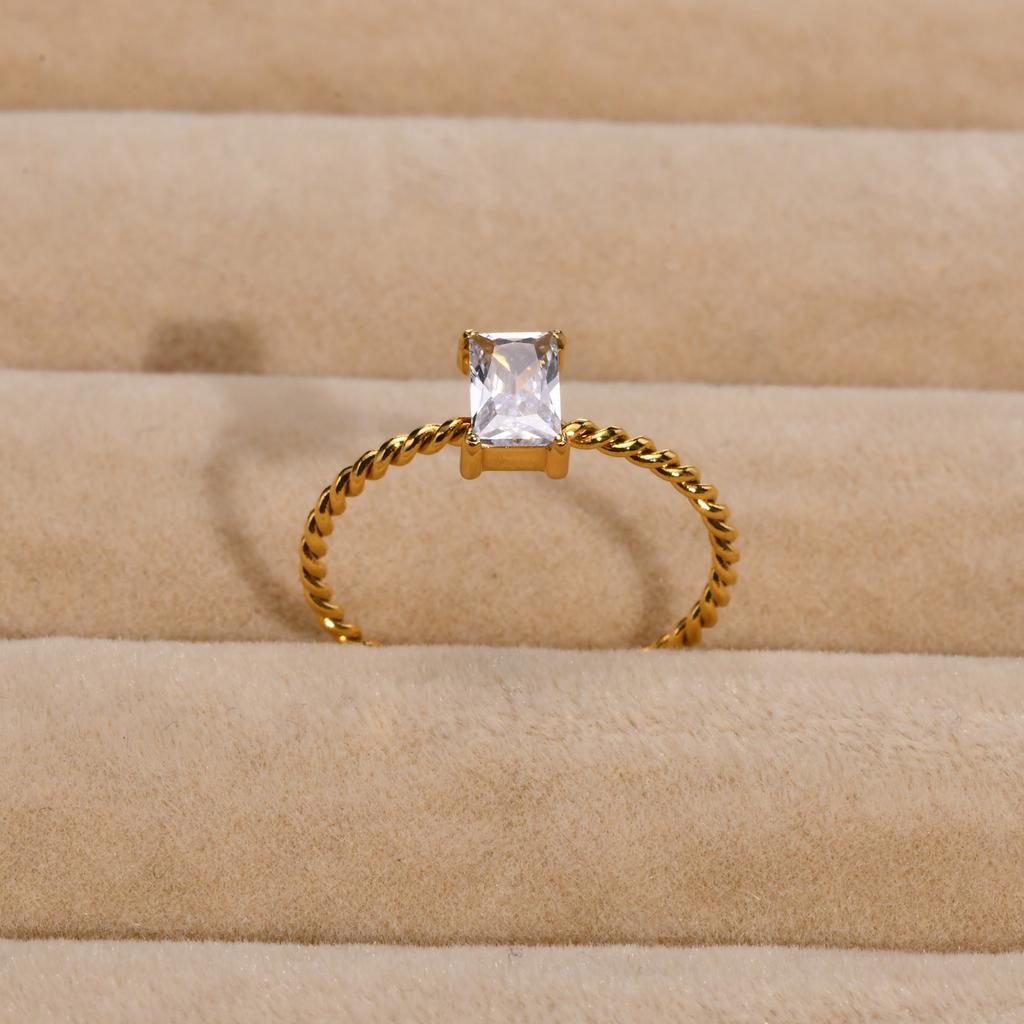 Bague Carrée Chic Blanche Zirconium Cubique AAA pour Femmes, Anneaux de Mariage en Acier Inoxydable, Bague de Doigt, Cadeau de Fête pour Elle Bijoux